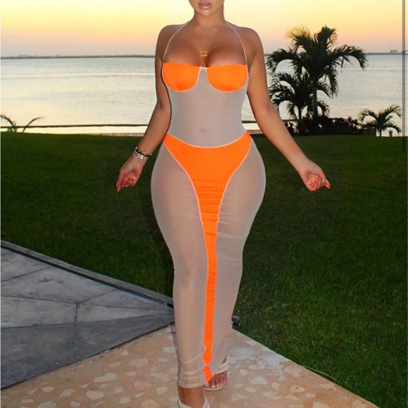 Highlight midi orange dress (worn once) - Picture 4 of 6